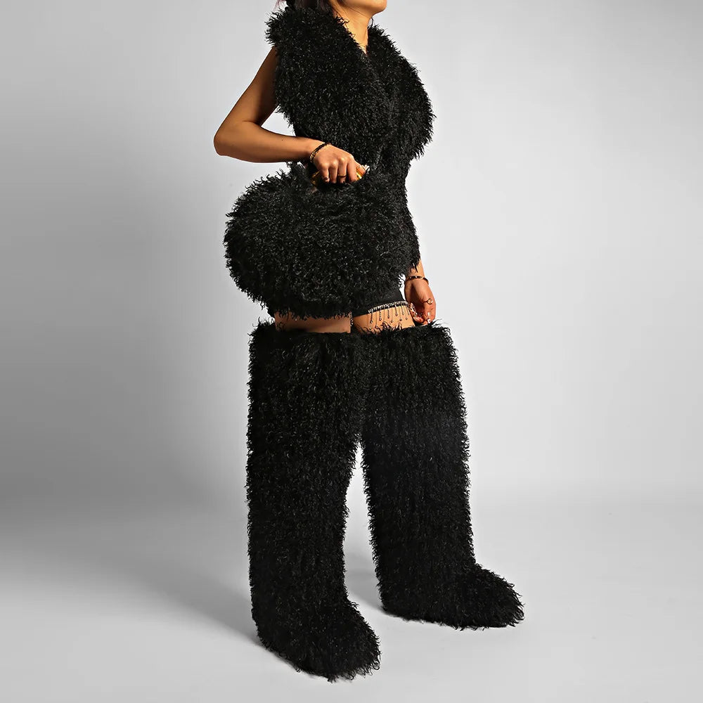 Moda feminina longa pele lã saco praia falso lã pele bolsa de ombro senhoras peles falsas bolsa luxo mongol ovelhas sacos de pelúcia