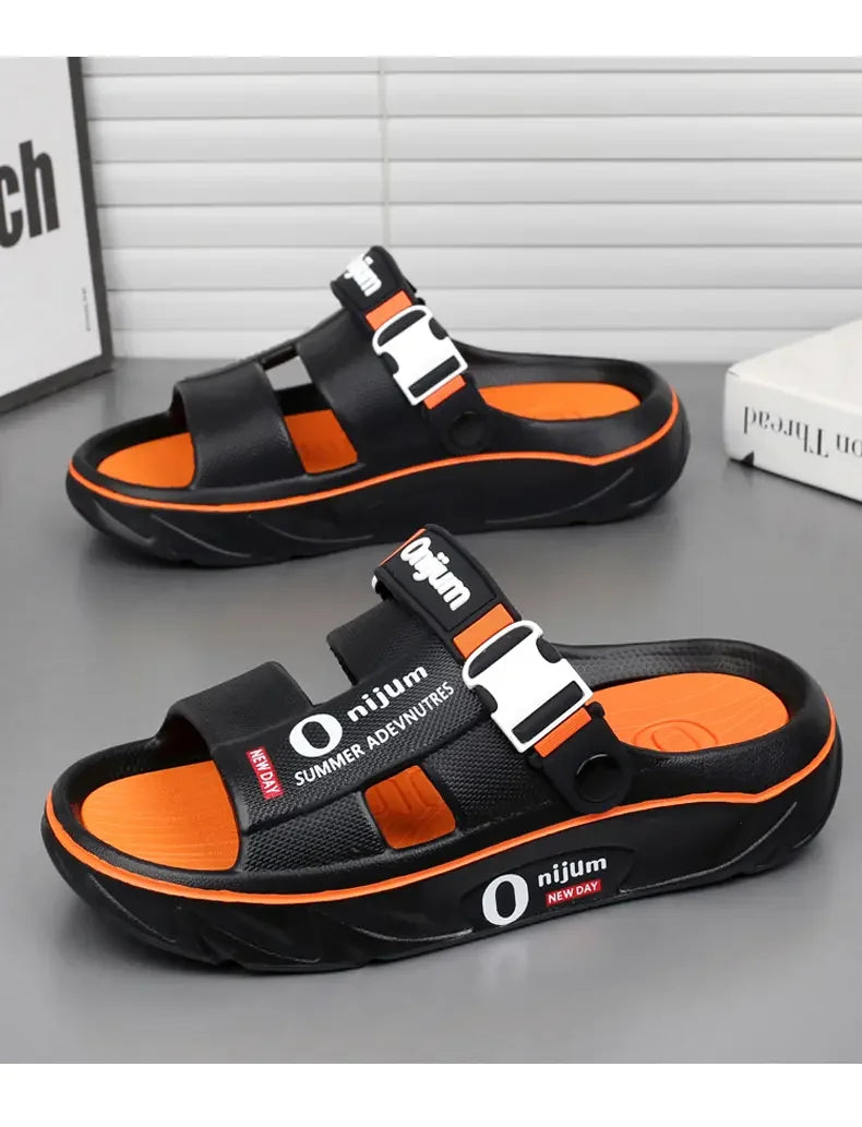 Chinelos de praia masculinos sandálias ao ar livre verão confortável sandálias de praia grosso macio tamancos masculino casual água sapatos de jardim
