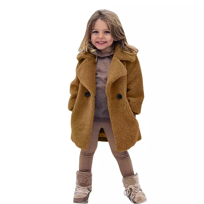 Bebê meninas casacos de pele do falso crianças inverno quente jaquetas de pelúcia crianças turndown colarinho acolchoado outerwear infantil casual roupas exteriores