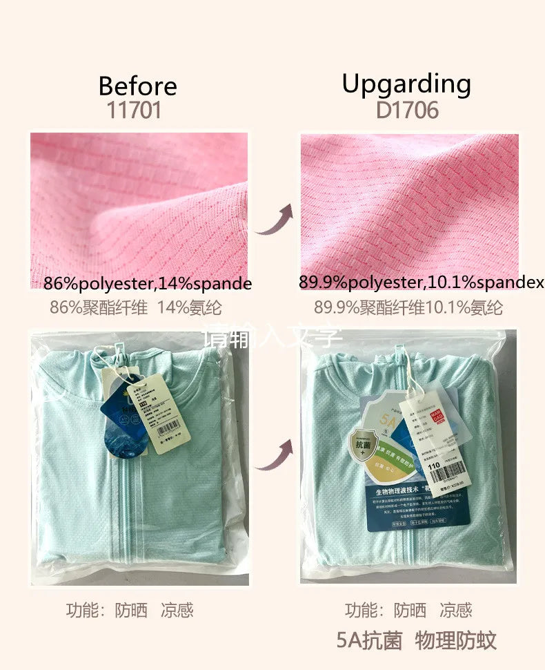 Chegou novo verão Crianças menina menino protetor solar roupas crianças bebê top coat adolescente 110-180 3-18year estudantes jaqueta com chapéu