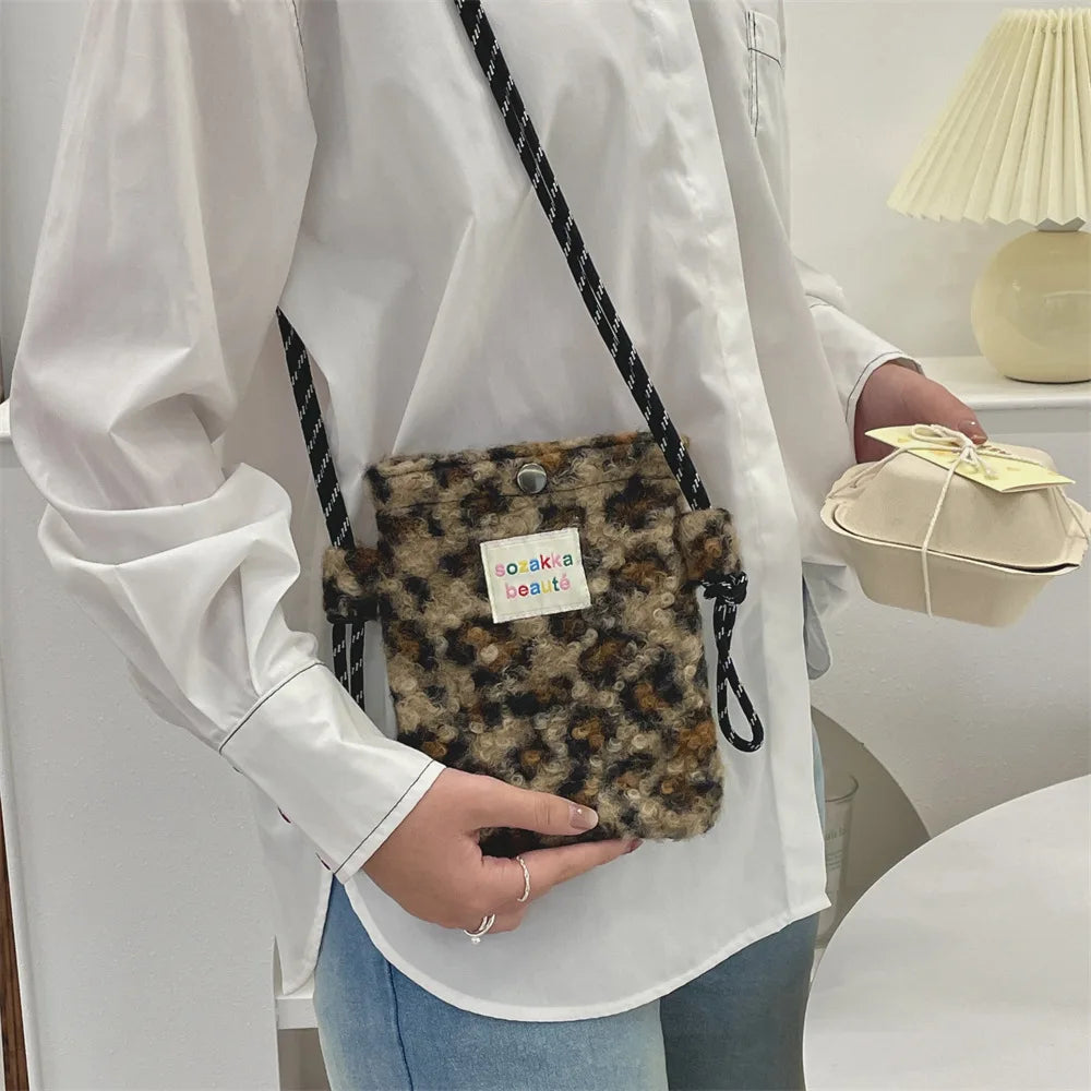 Novo ponto de pelúcia crossbody sacos para mulheres bonito rosa bolsa de ombro bolsas bolsa de telefone portátil