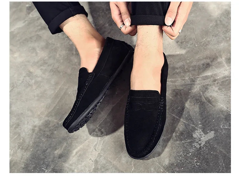 Couro do plutônio camurça de vaca sapatos masculinos marca luxo casual formal mocassins calçados preto masculino sapatos de condução hombres