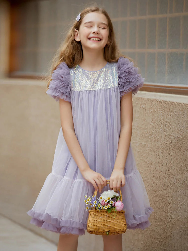 Baby Girls' Gaze Sequins Vestidos, Purple Princess Clothing, 3T, 12T, Kids Wear, Cute Children Party, Bridemaid Clothes, Verão, 2022