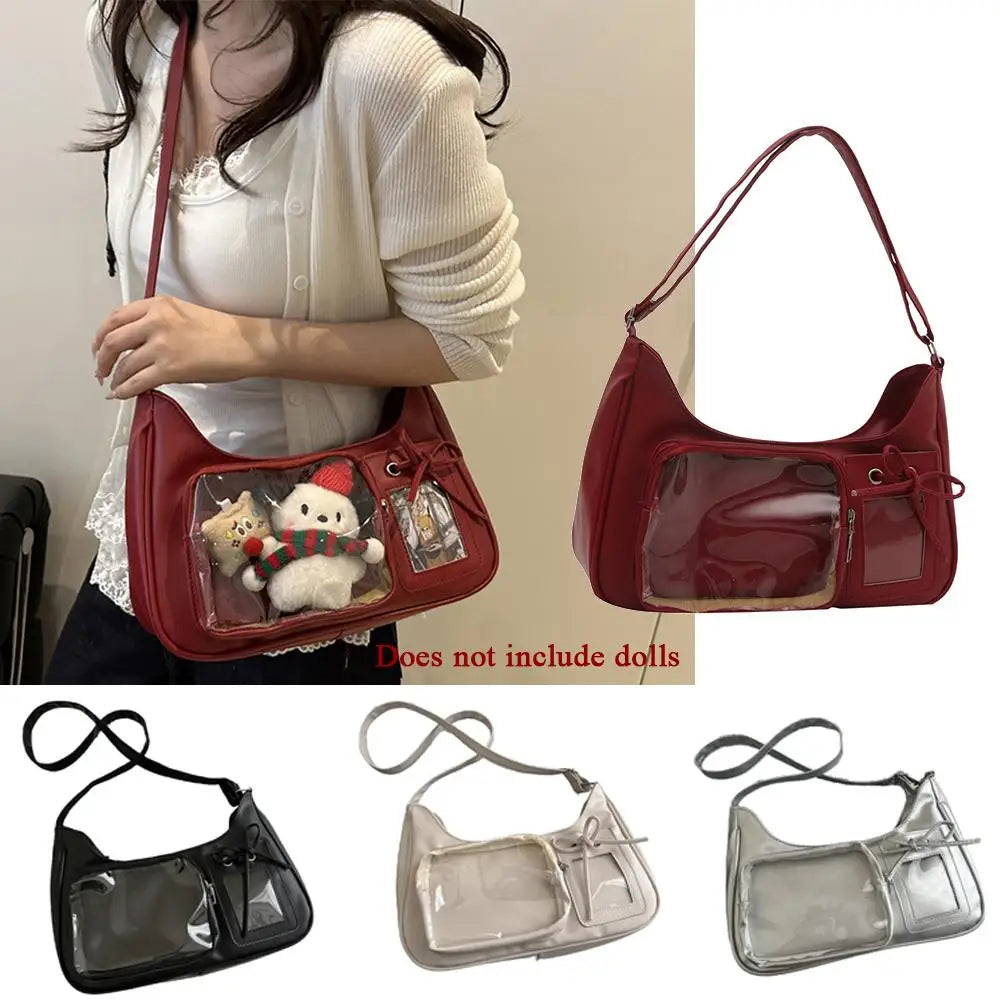 Y2k coreano transparente ita saco meninas doce lolita jk bolsa moda escola crossbody saco harajuku anime crachá exibição sacola