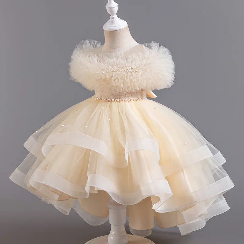 Moda cor sólida menina vestido de noite renda malha sem mangas vestido de festa para crianças menina verão crianças meninas vestido de festa 3-12years