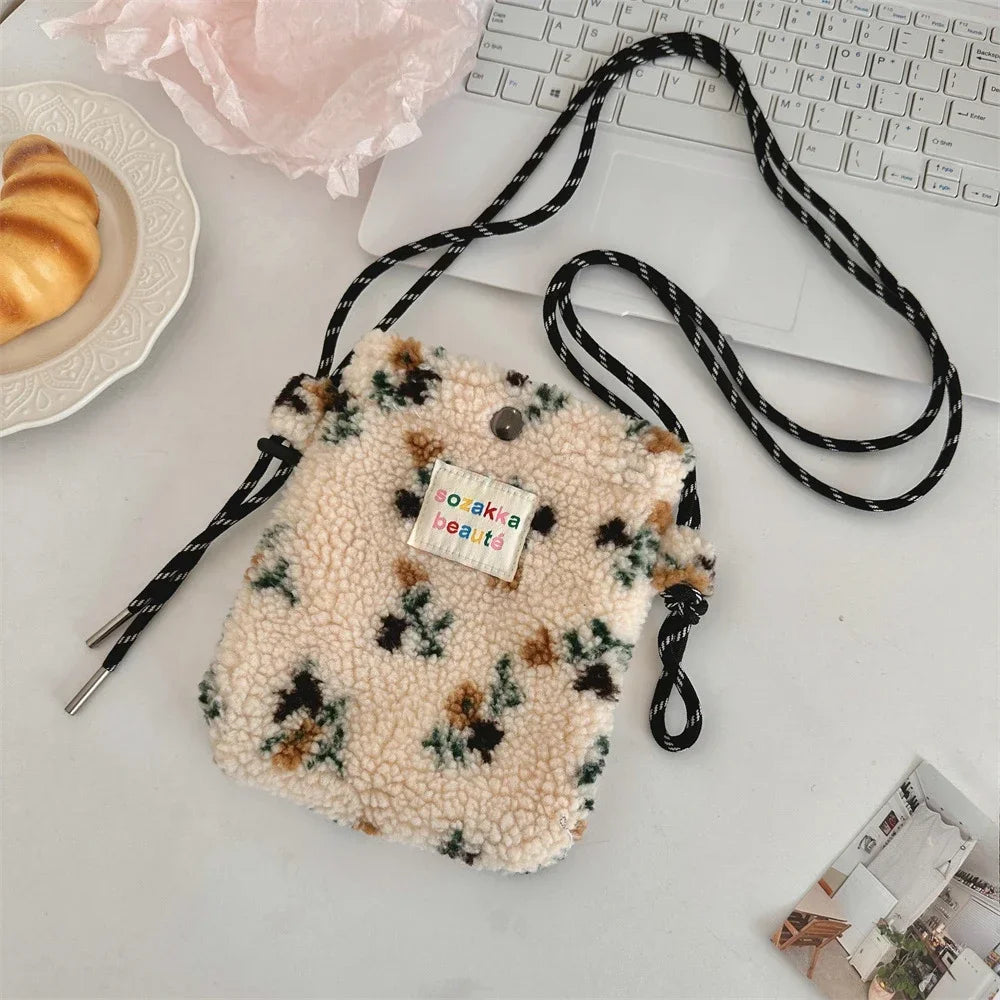 Novo ponto de pelúcia crossbody sacos para mulheres bonito rosa bolsa de ombro bolsas bolsa de telefone portátil