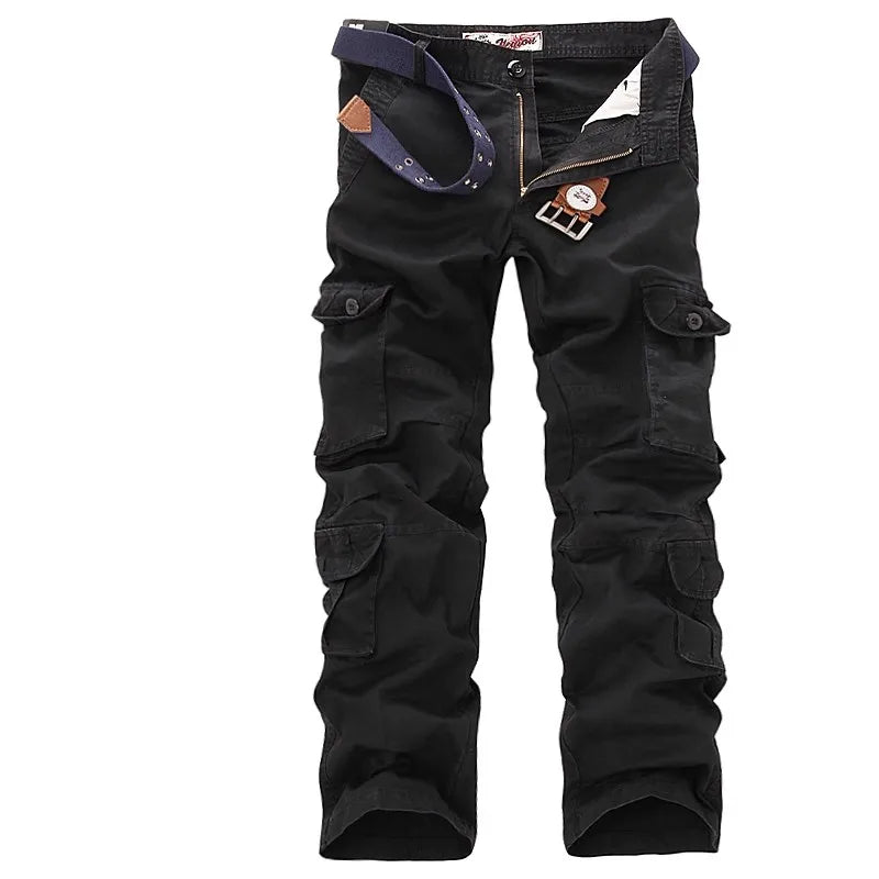 Moda algodão calças de carga dos homens soltos calças casuais jogging calças de carga dos homens sólidos multi bolsos calças respiráveis plus size