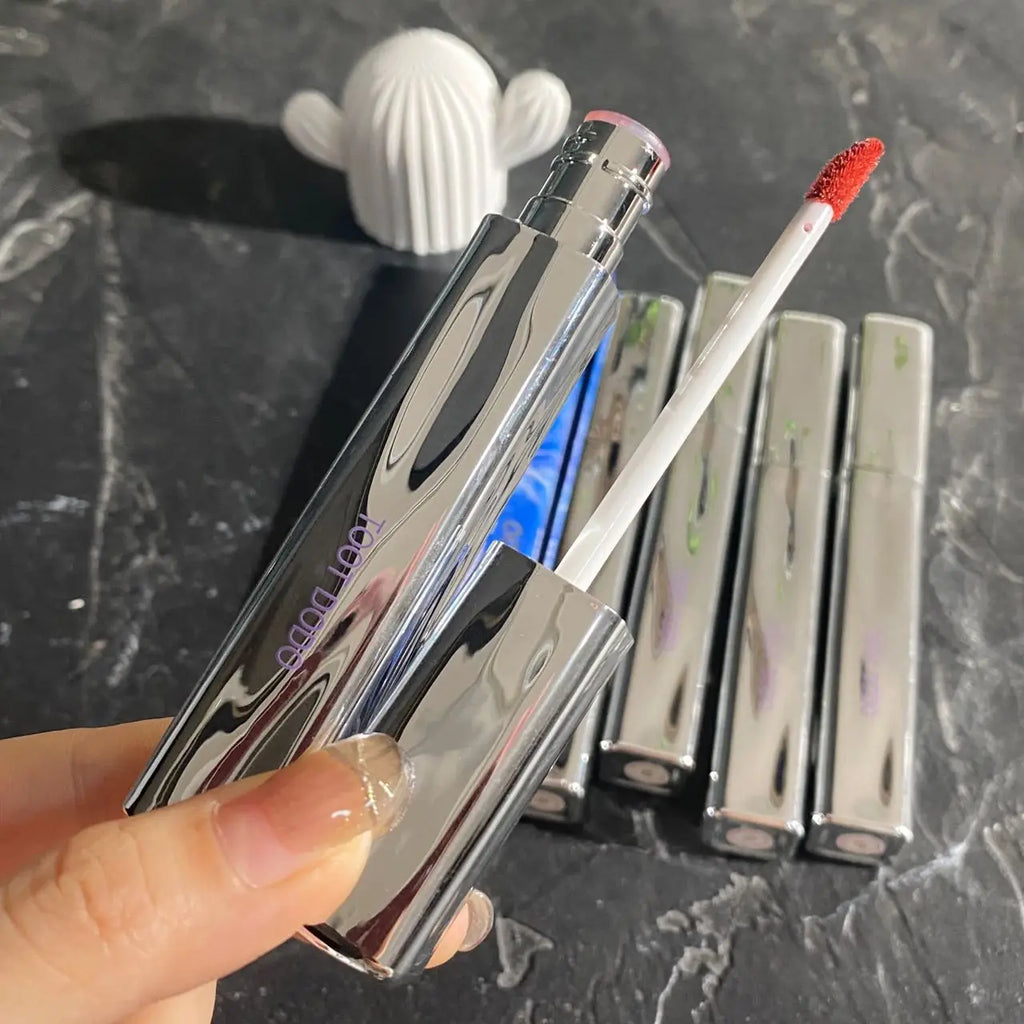 Punk roxo espelho água brilho labial tubo de prata vermelho lábio esmalte vidro óleo labial à prova dwaterproof água batom líquido nude claro matiz maquiagem 1pc