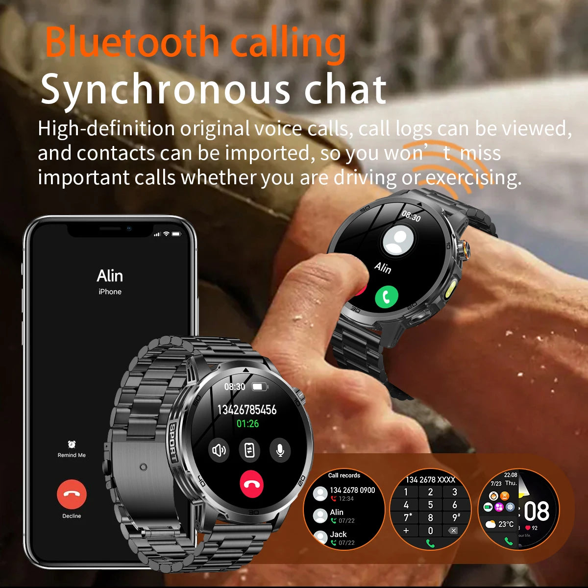Novos Relógios Inteligentes Militares para Atividades ao Ar Livre 2026, Tela AMOLED de 1,85 polegadas, Bateria Grande de 1000mAh, À Prova D'água 10ATM, Chamada, Esportes, Pulseira Fitness Masculina