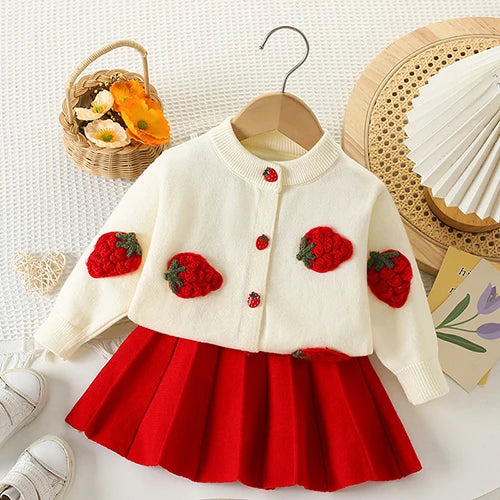 2025 novo outono 0-5yrs bebê meninas conjunto de roupas manga comprida malha cardigan casaco + saia curta crianças roupas de malha terno