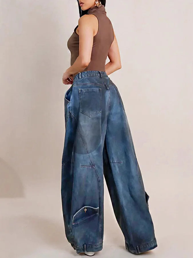 Calças de brim calças de perna larga mulheres vintage denims calças soltas estiramento meados de cintura lavado angustiado até o chão 2025 streetwear