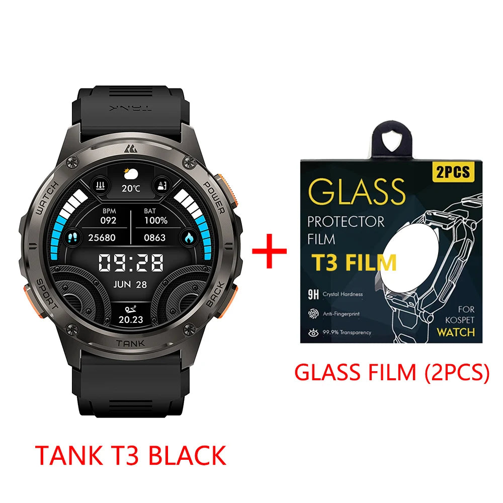Original KOSPET TANK T3 Relógio Inteligente Para Homens Militar Smartwatch Mulheres Relógios de Fitness Digitais AMOLED AI Voz AOD Bluetooth