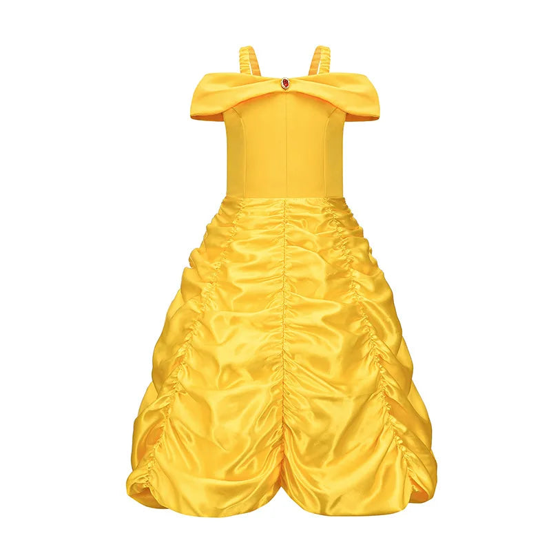 Belle traje menina princesa vestido amarelo halloween bela e a fera trajes meninas festa de aniversário crianças roupas vestido