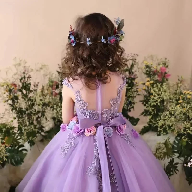 Crianças lavanda desempenho outfits crianças vestido de festa traje meninas princesa roxo roupas aniversário elegante ponkata piano