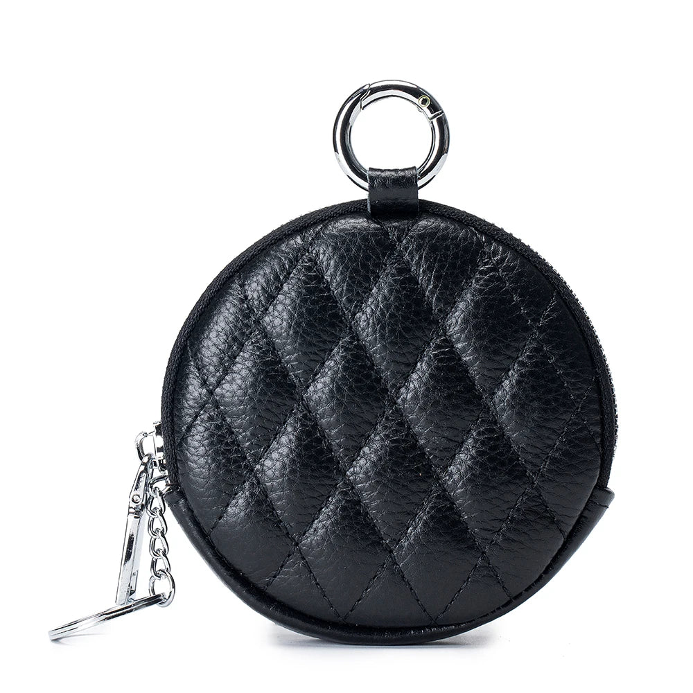 Mini porta-moedas de couro real para mulheres, carteira de costura de diamante mini organizador, bolsa de dinheiro pequena para chaves e fone de ouvido