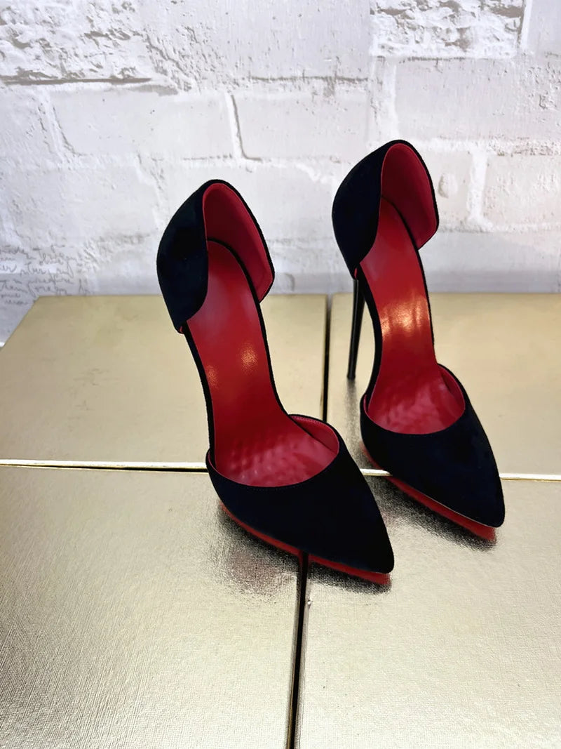 Sapatos Femininos de Salto Alto Flock de 16cm, Sapatos Sexy para Cosplay Masculino, Preto, Forro Vermelho, Slip On, Cores Personalizadas