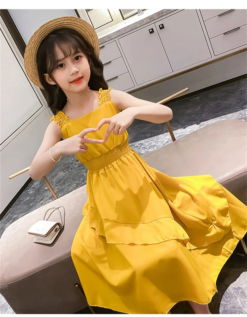 Vestidos de Festa Sem Mangas em Chiffon para Meninas, Estilo Princesa, para Crianças de 4 a 12 Anos