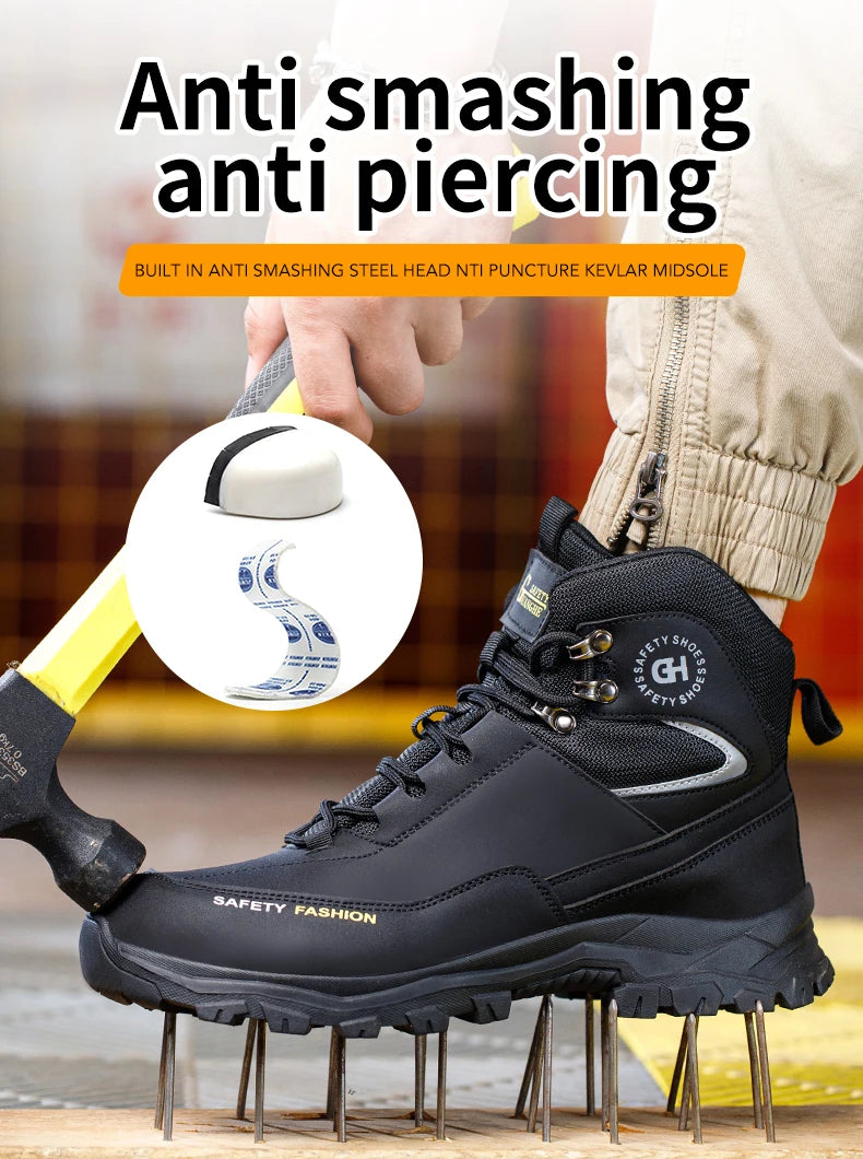 Moda novos sapatos de trabalho de segurança anti-esmagamento anti-punctura anti-odor homens usam sapatos antiderrapantes botão fivela sapatos de dedo do pé de aço à prova dwaterproof água