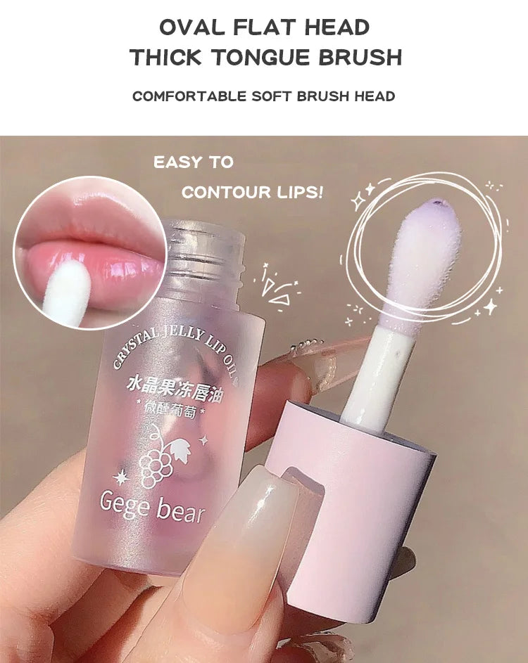 Óleo Labial Gege Bear Crystal Jelly Fruit com Pêssego, Uva e Abacate, Hidratante, Nutritivo e Clareador de Linhas Labiais