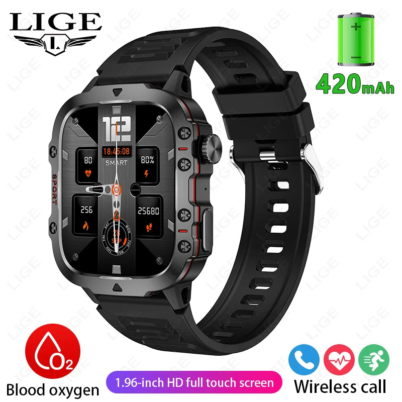 Lige novo militar relógio inteligente masculino esportes ao ar livre 3atm à prova dwaterproof água oxigênio no sangue bluetooth chamada relógios smartwatch para android