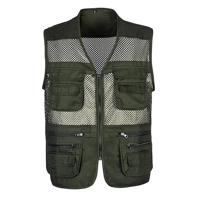 2021 homens multi-bolso clássico colete masculino sem mangas descarga sólida casaco de trabalho fotógrafo tático malha colete jaqueta