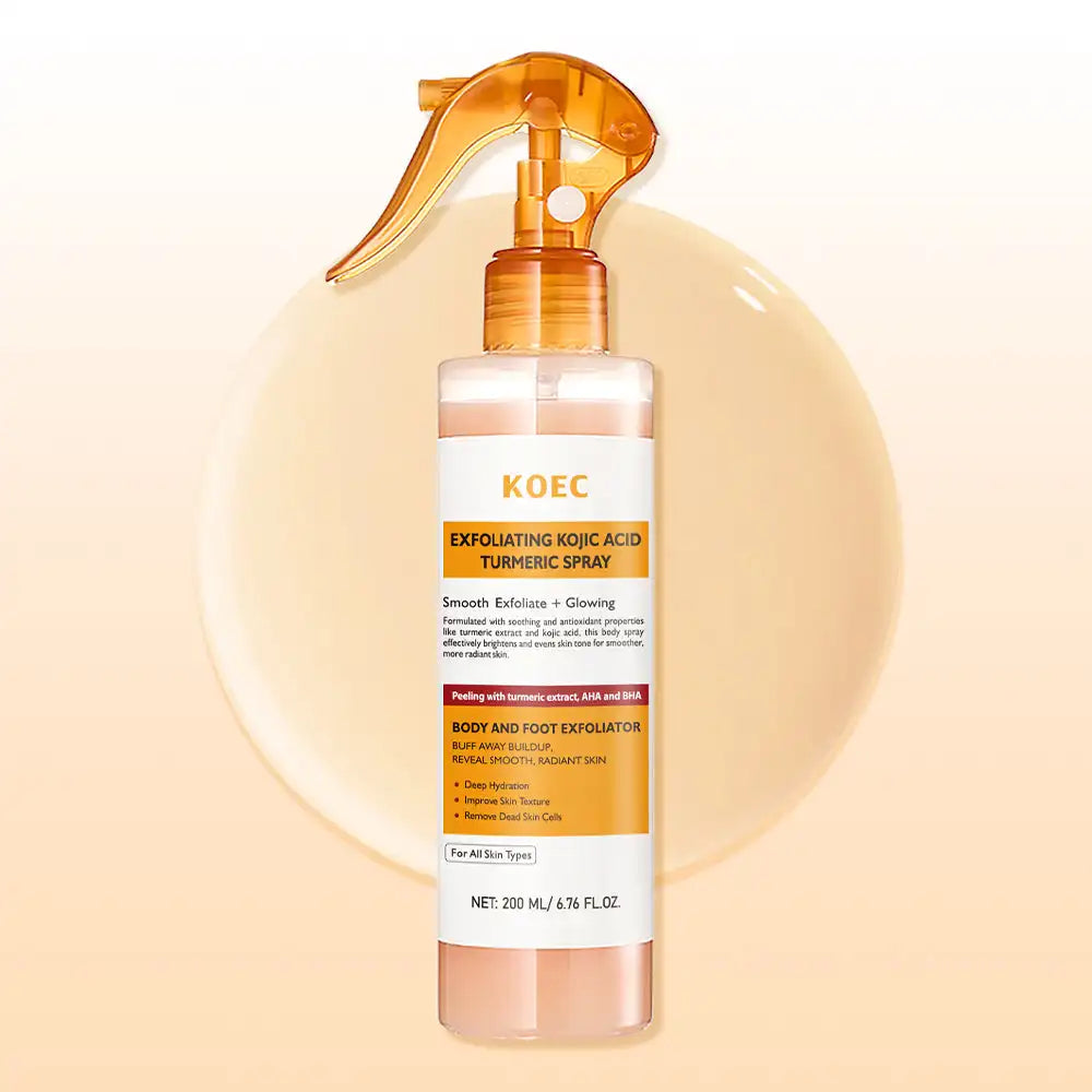 200ml Spray Esfoliante KOEC com Ácido Kójico e Cúrcuma Suaviza, Ilumina, Hidrata, Remove Células Mortas, Melhora a Textura da Pele e Limpa os Poros.
