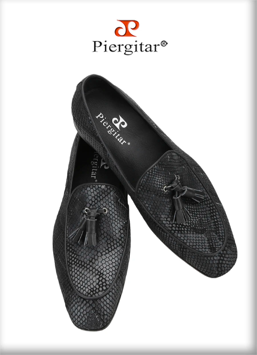 Piergitar-Mocassins de camurça serpentina masculina com borlas de couro combinando, chinelos artesanais para fumar, sola vermelha, novo modelo, 5 cores