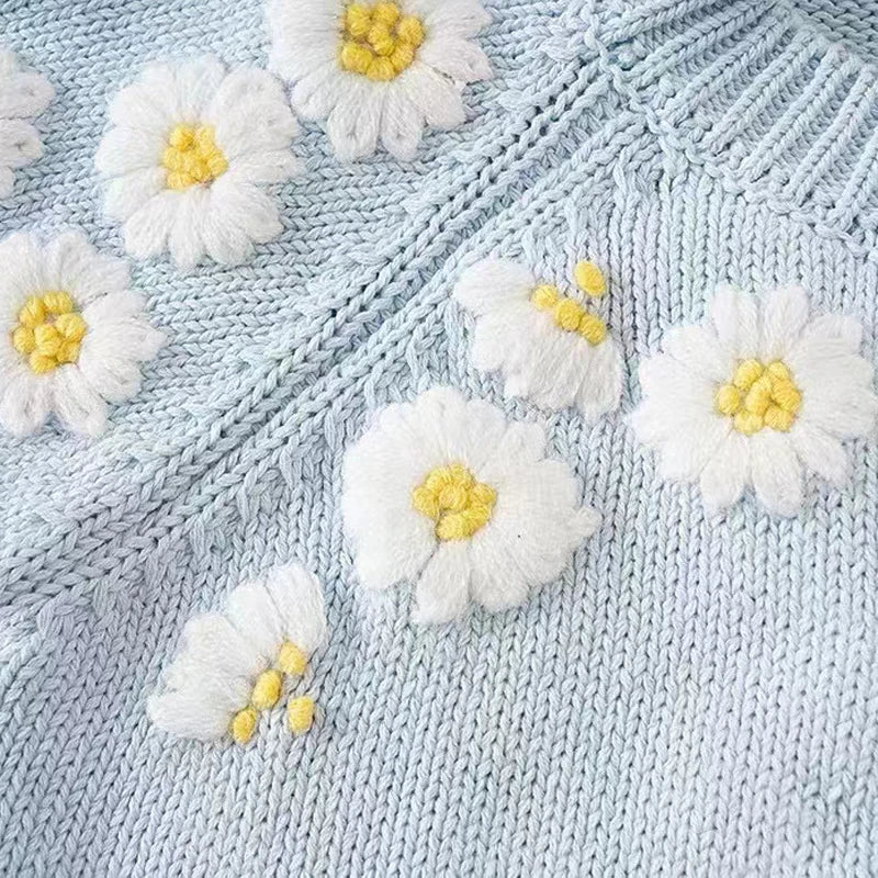 Little maven bebê meninas camisola linda luz azul roupas casuais outono crianças cardigan casaco bonito para crianças 2-7 anos