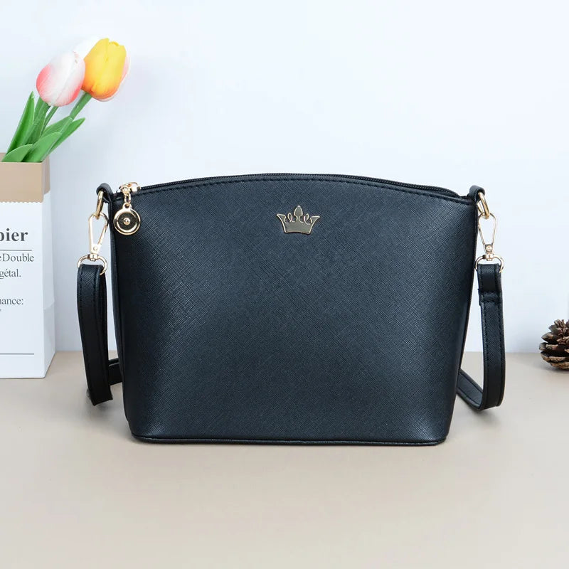 Sacos Crossbody De Couro PU Para As Mulheres, Design Casual, Bolsa De Ombro Da Moda, Coroa De Metal, Bolsas Femininas Shell
