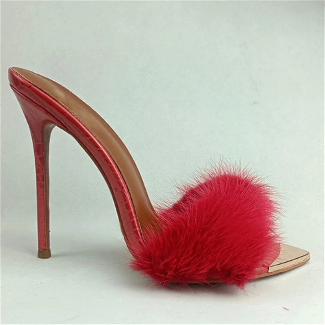 Primavera e verão nova fita de pele pontiaguda sexy moda chinelos fino vestido de banquete de salto alto personalizado sandália feminina de tamanho grande