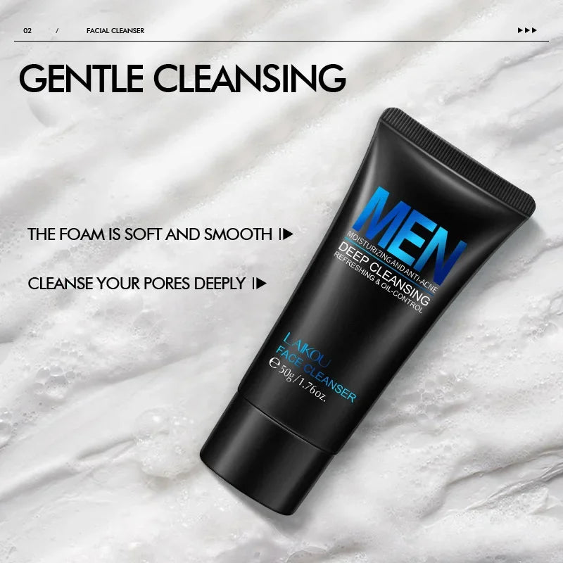 LAIKOU Limpador Facial Masculino 50g Limpeza Profunda Controle de Oleosidade Anti Acne Refrescante Hidratante Para Cuidados com a Pele Masculina