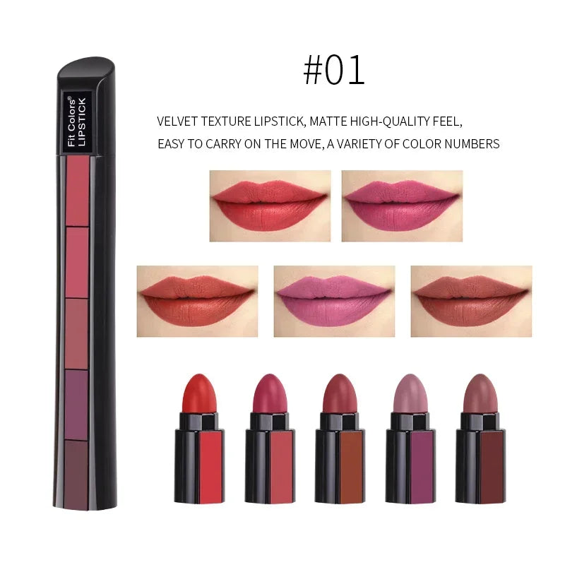 5 em 1 matte kit batom à prova dwaterproof água nude combinação lipgloss de longa duração veludo vermelho mostrar tez sexy batom matiz cosméticos