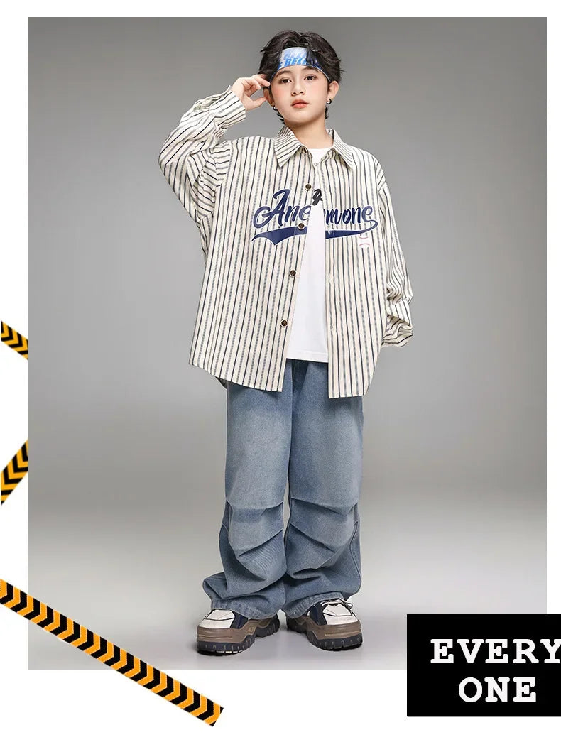 Crianças menino menina solta casual streetwear moda hip hop crianças denim camisa calça jeans define ternos agasalho roupas de palco traje