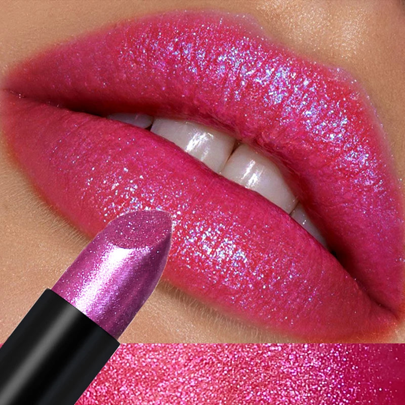Diamante rosa batom metálico glitter batom à prova dwaterproof água brilhante perolado azul escuro vermelho fosco brilho labial halloween lábios maquiagem
