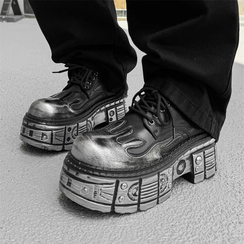 2025 mulher tênis novo estilo punk sapatos femininos gótico tornozelo rock botas rendas salto altura sapatos plataforma mulher decoração de metal