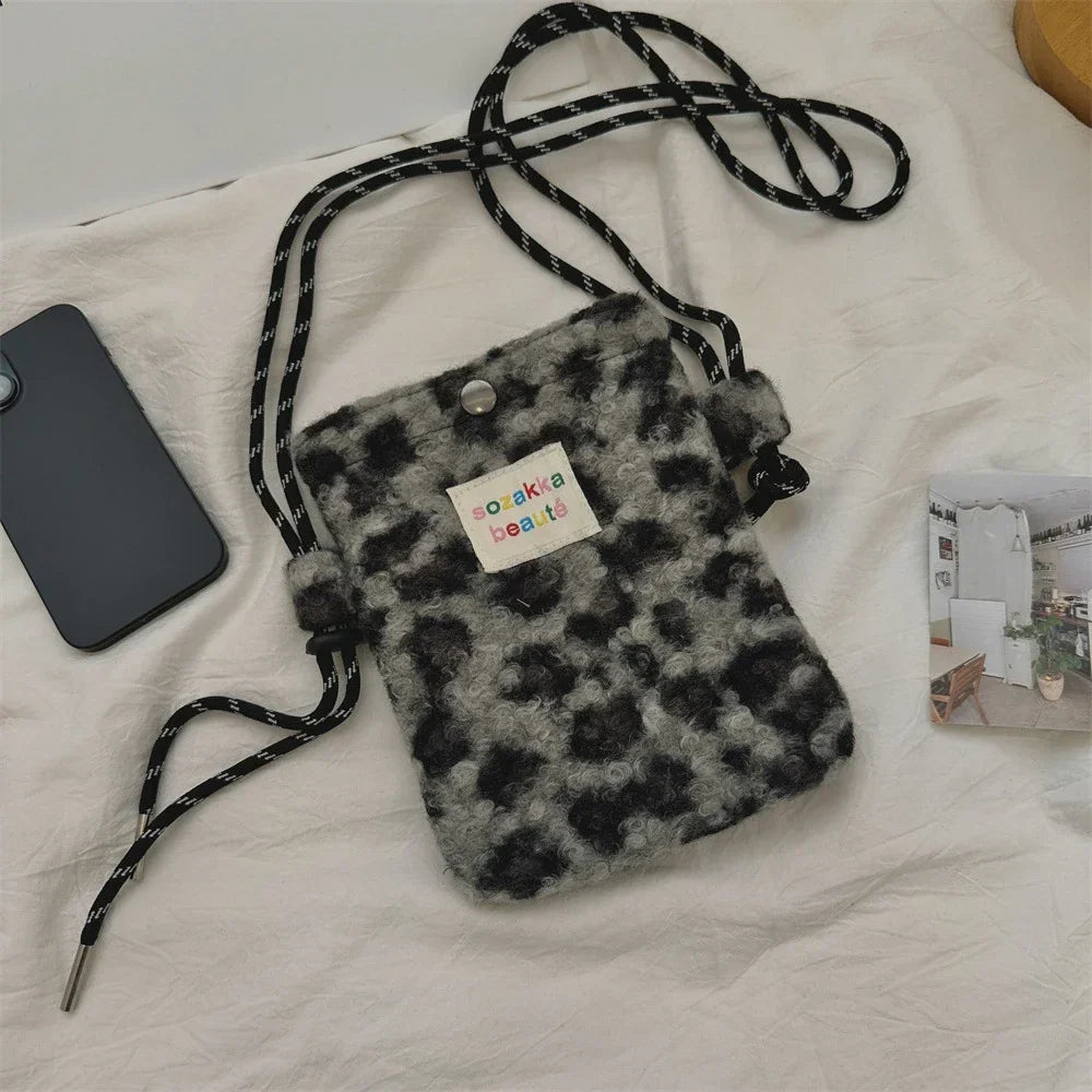 Novo ponto de pelúcia crossbody sacos para mulheres bonito rosa bolsa de ombro bolsas bolsa de telefone portátil