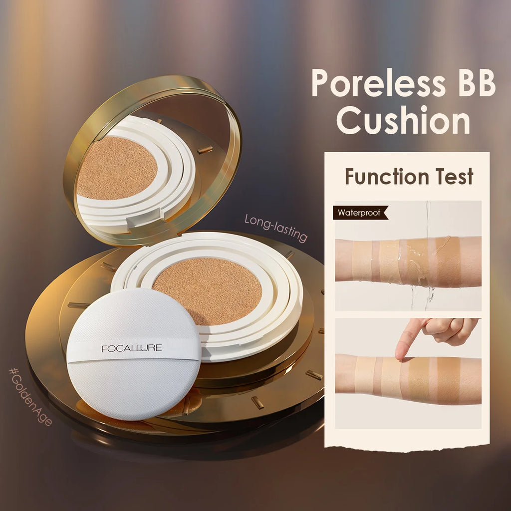 Focusallure fundação almofada de ar à prova dwaterproof água base fosca poros alta cobertura creme facial nutritivo suave fundação maquiagem