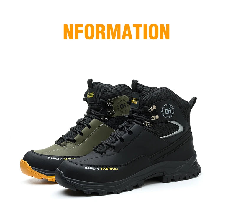Moda novos sapatos de trabalho de segurança anti-esmagamento anti-punctura anti-odor homens usam sapatos antiderrapantes botão fivela sapatos de dedo do pé de aço à prova dwaterproof água