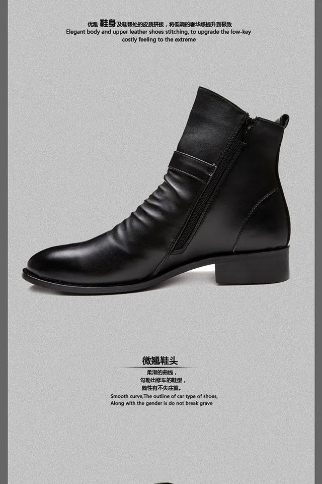Inverno apontou toe botas de cano médio masculino fivela cinta chelsea bota para homens de couro botas de motocicleta alta superior homem sapato de inverno