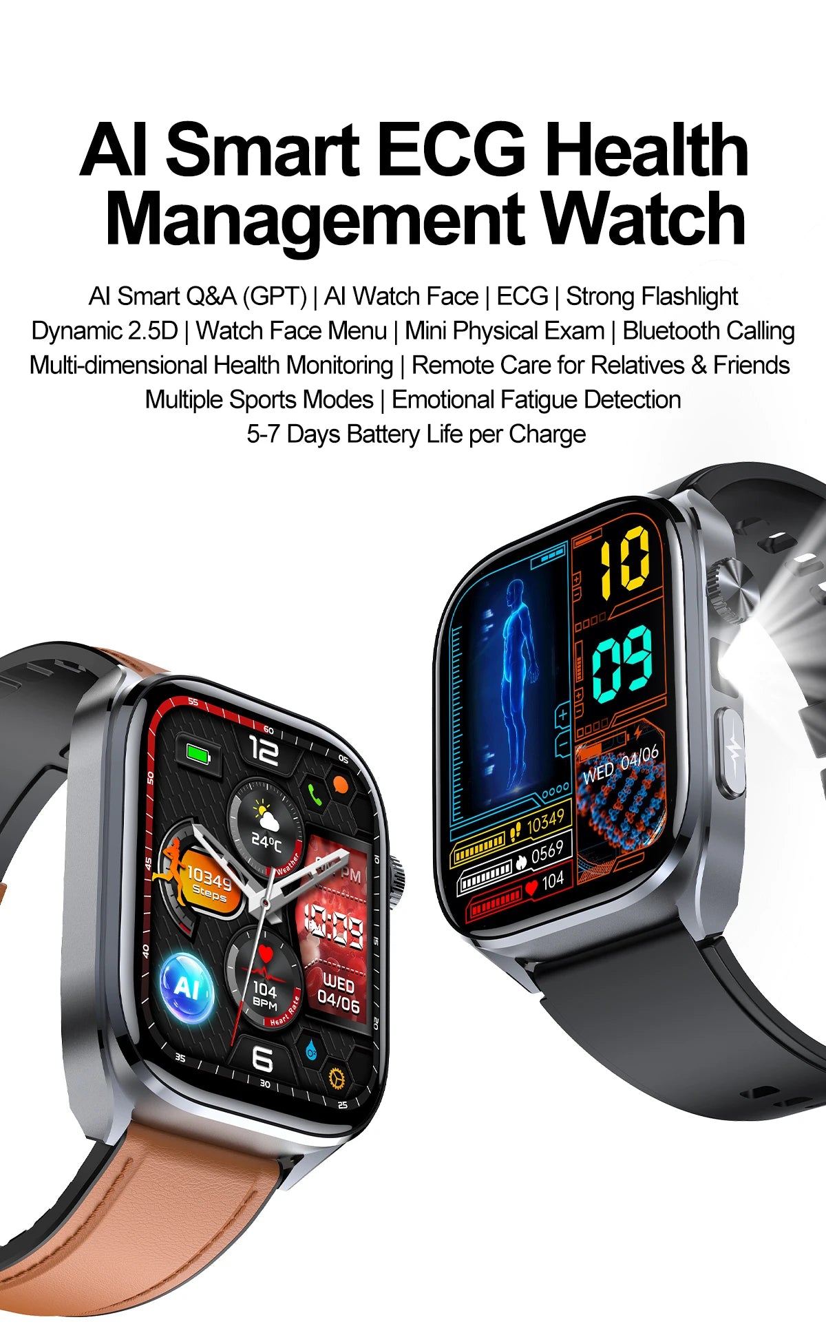 Novo Smartwatch 2026 com ECG Preciso, Análise de Saúde Cardíaca, Análise de Sangue, Lipídios no Sangue, Pressão Arterial e Chamada Bluetooth para Homens