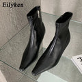 Eilyken primavera novo dedo do pé apontado botas de tornozelo senhoras eelgant fino salto alto sólido chelsea sapatos de couro macio botas curtas