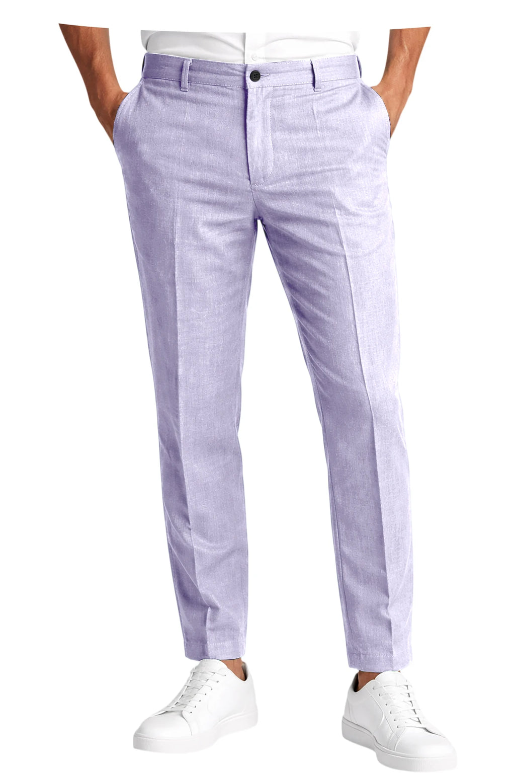 Calças Masculinas Premium em Mistura de Linho, Leves, Slim Fit, Resistentes a Rugas, para Escritório, Verão, Casual e Formal