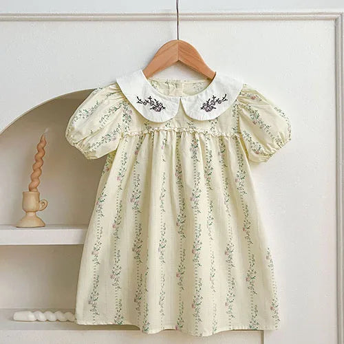 2025 novo verão crianças vestido 2-6 anos crianças vestidos de princesa manga voadora algodão bordado bebê menina vestido de festa irmã roupas