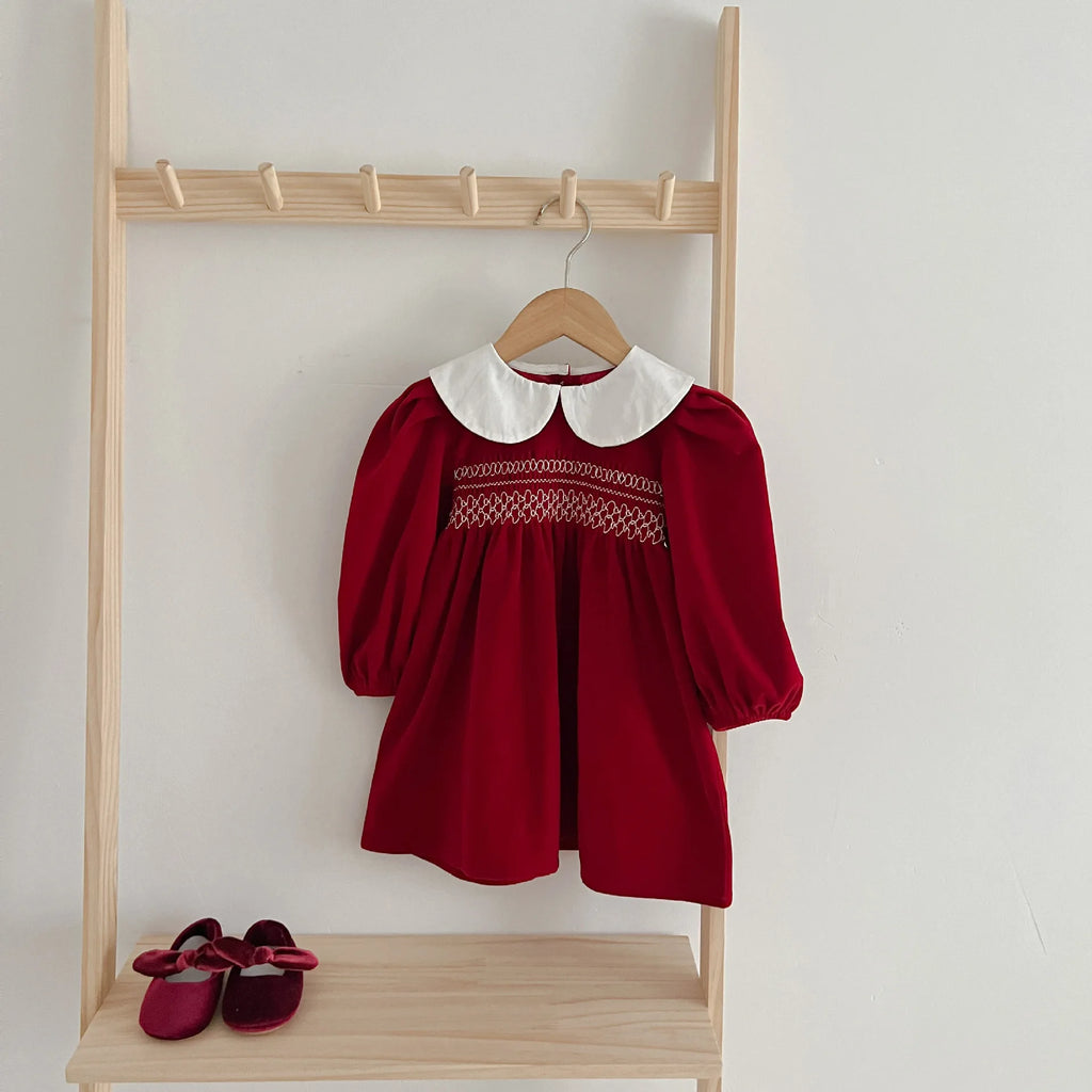 Vestido de manga comprida infantil, Roupas para bebês, Doce cor sólida, Novo, Primavera, Outono