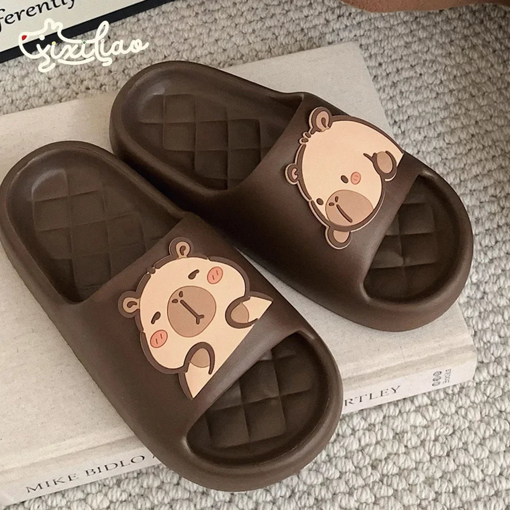 Capivara flip flops feminino chinelo kapibara bonito nuvem sandálias verão praia slides casa quarto sapatos kawai plana feminino eva