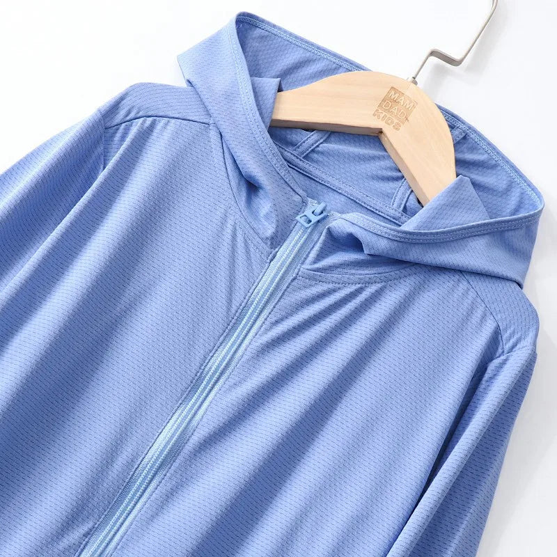 Chegou novo verão Crianças menina menino protetor solar roupas crianças bebê top coat adolescente 110-180 3-18year estudantes jaqueta com chapéu