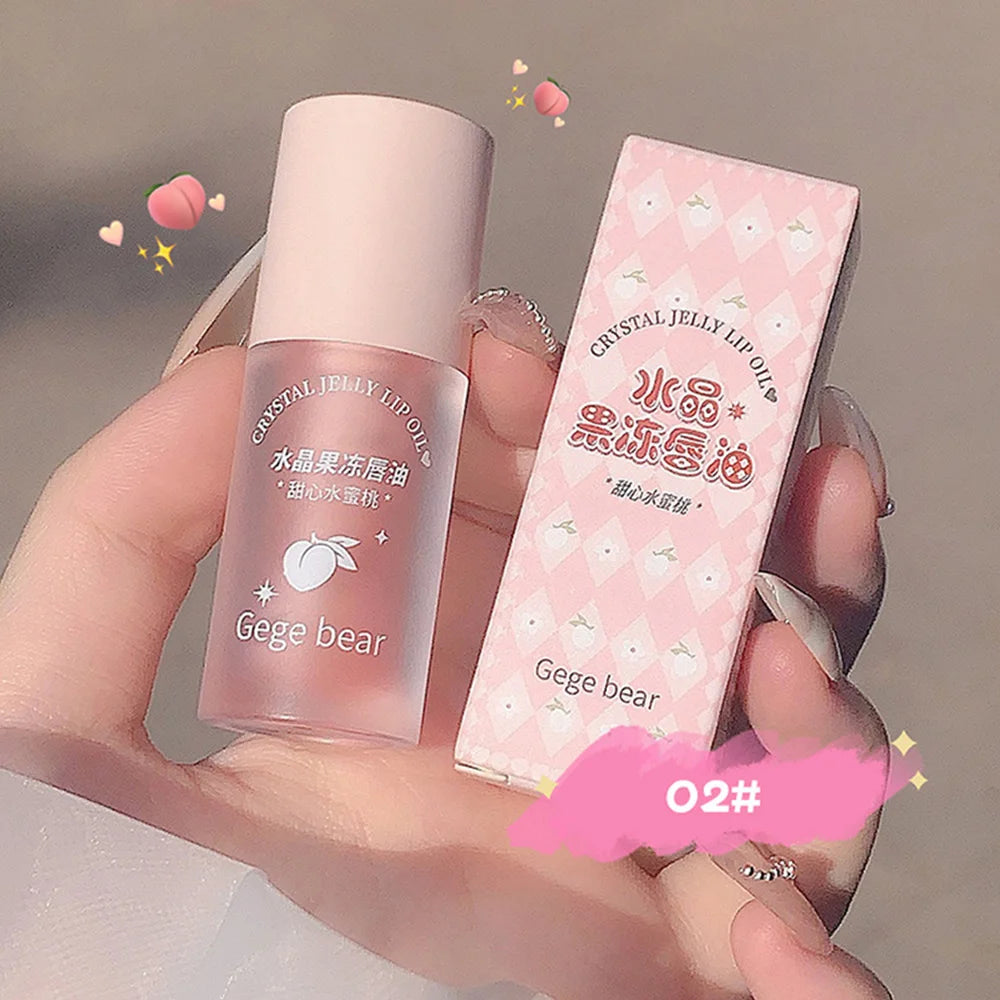 Óleo Labial Gege Bear Crystal Jelly Fruit com Pêssego, Uva e Abacate, Hidratante, Nutritivo e Clareador de Linhas Labiais