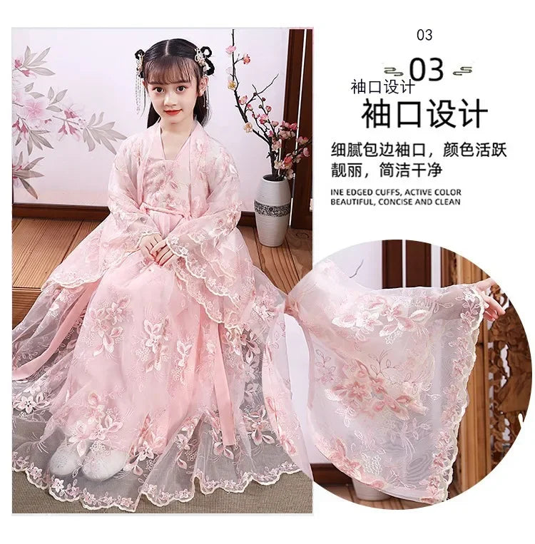 Traje de festa de verão vestidos da menina do vintage crianças roupas vestido casual bebê chinês hanfu cosplay crianças princesa meninas vestido