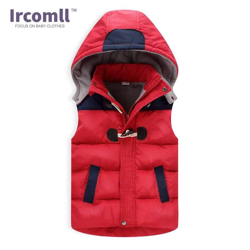 Jaqueta infantil sem mangas com capuz, coletes infantis, colete quente infantil, roupas de algodão, roupas de menino e menina, inverno, 2024