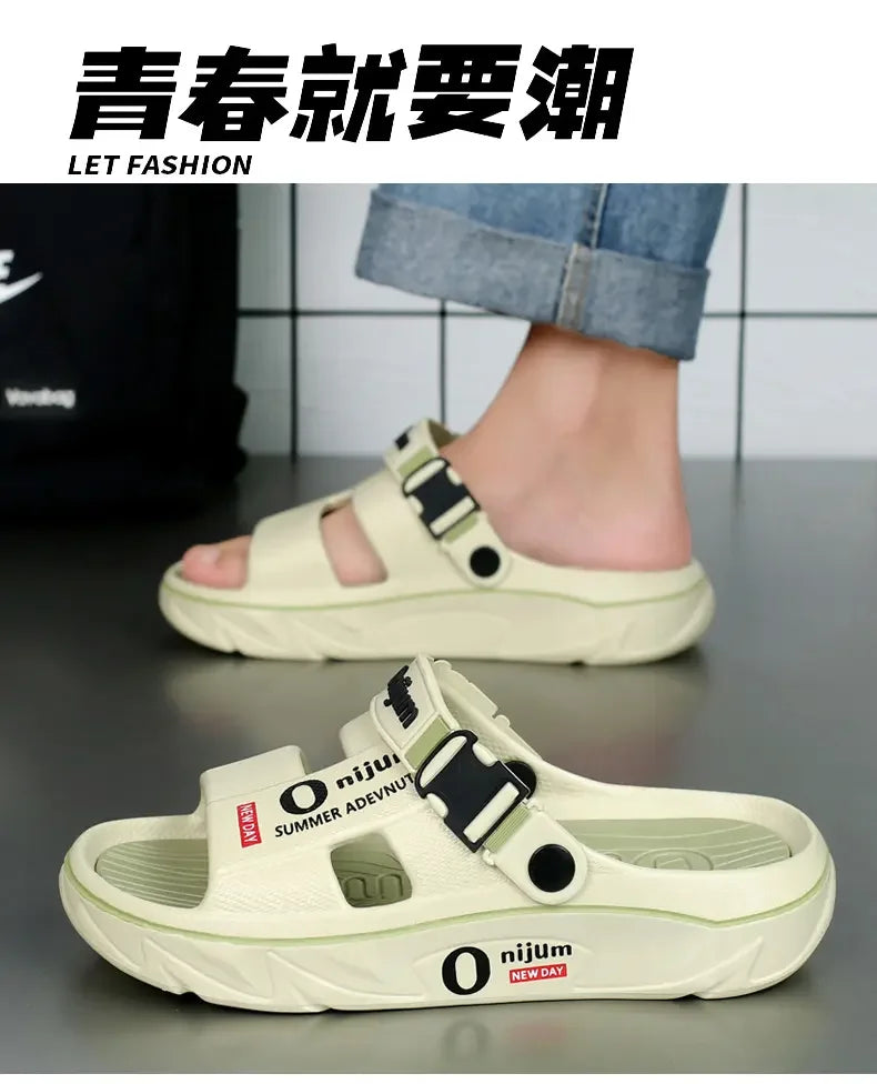Chinelos de praia masculinos sandálias ao ar livre verão confortável sandálias de praia grosso macio tamancos masculino casual água sapatos de jardim